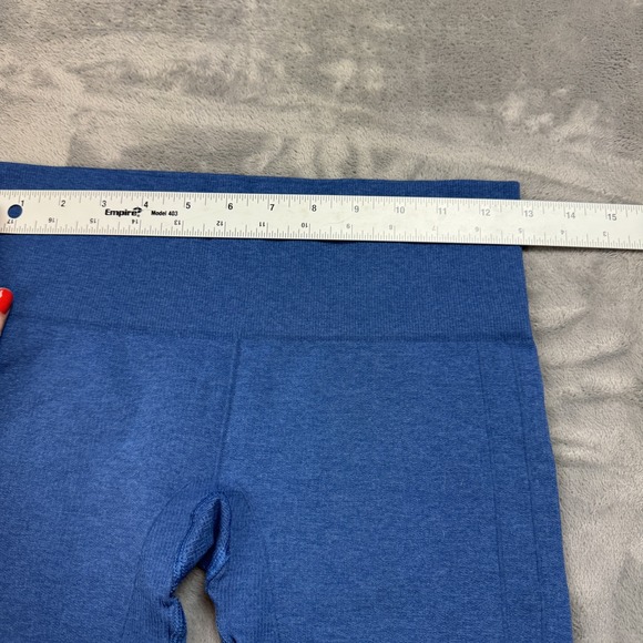 Lululemon Crop Leggings Womens Medium Blue Seamless Ruched Workout Yoga Pants - Picture 2 of 11